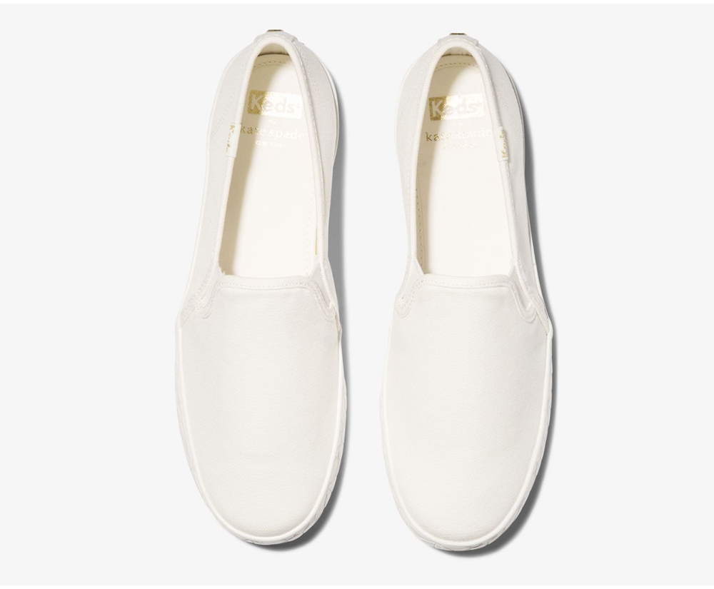 Keds Slip Ons Damen Weiß - Kate Spade New York Double Decker Logo Foxing - VYJ-243810